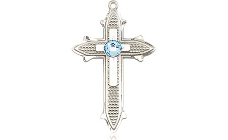 Sterling Silver Cross on Cross Medal with a 3mm Aqua Swarovski stone