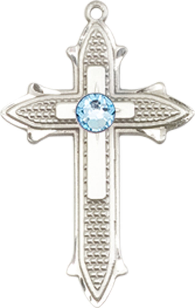 Sterling Silver Cross on Cross Medal with a 3mm Aqua Swarovski stone