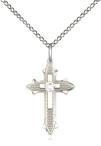 Sterling Silver Cross on Cross Pendant with a 3mm Crystal Swarovski stone on a 18 inch Sterling Silver Light Curb chain