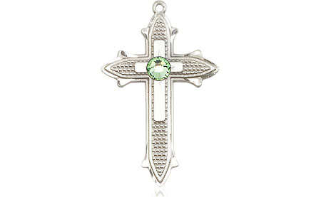 Sterling Silver Cross on Cross Medal with a 3mm Peridot Swarovski stone