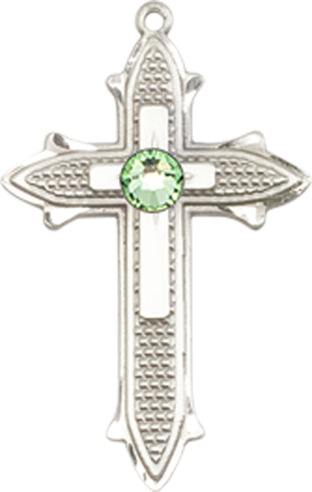 Sterling Silver Cross on Cross Medal with a 3mm Peridot Swarovski stone