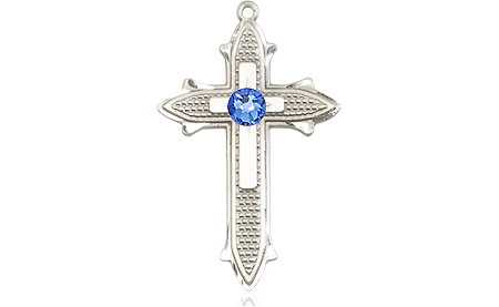 Sterling Silver Cross on Cross Medal with a 3mm Sapphire Swarovski stone