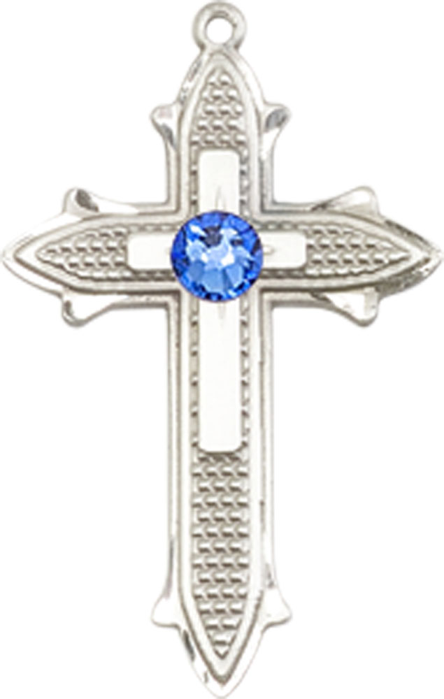 Sterling Silver Cross on Cross Medal with a 3mm Sapphire Swarovski stone