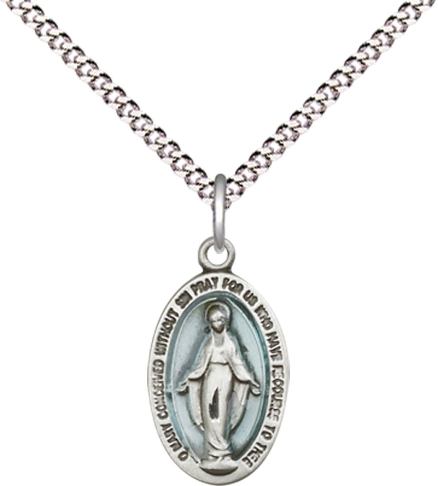 Sterling Silver Miraculous Pendant on a 18 inch Light Rhodium Light Curb chain