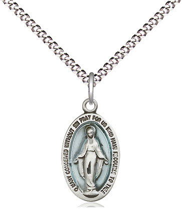 Sterling Silver Miraculous Pendant on a 18 inch Light Rhodium Light Curb chain