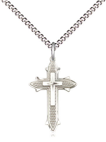 Sterling Silver Cross on Cross Pendant on a 18 inch Light Rhodium Light Curb chain