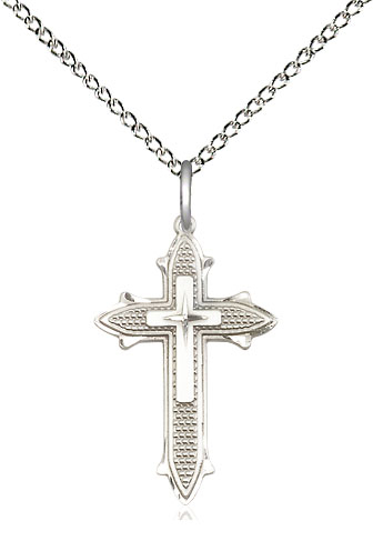 Sterling Silver Cross on Cross Pendant on a 18 inch Sterling Silver Light Curb chain