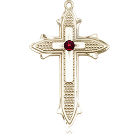 14kt Gold Filled Cross on Cross Medal with a 3mm Garnet Swarovski stone