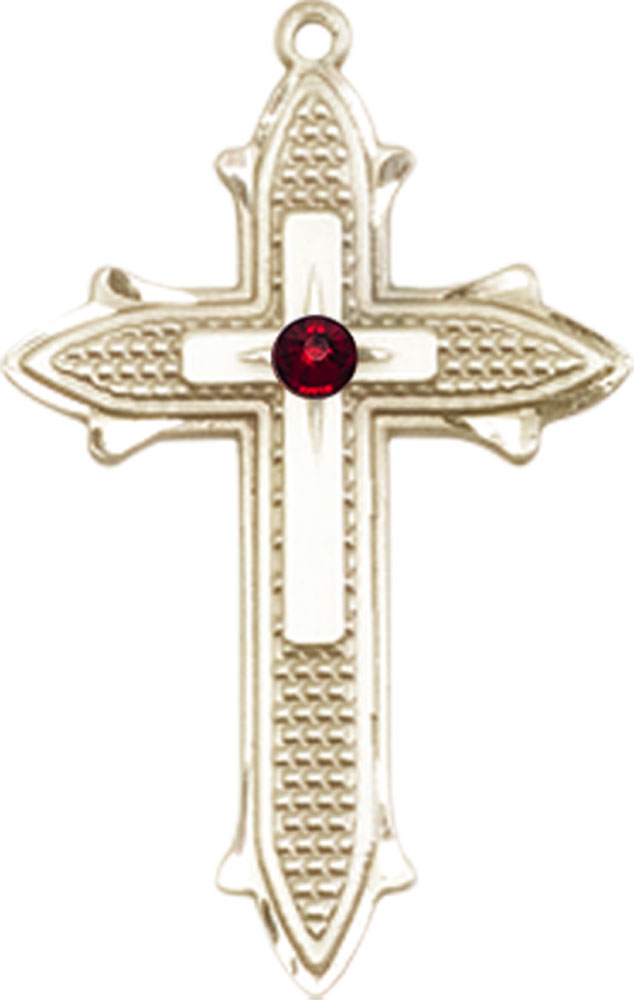 14kt Gold Filled Cross on Cross Medal with a 3mm Garnet Swarovski stone