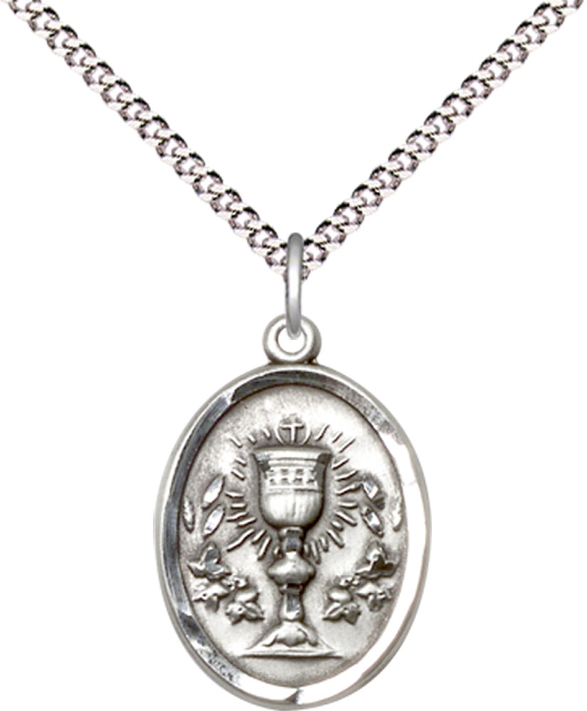 Sterling Silver Chalice Pendant on a 18 inch Light Rhodium Light Curb chain