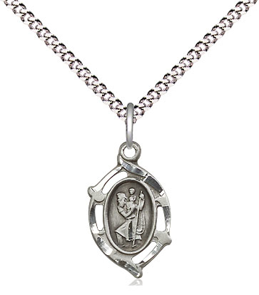 Sterling Silver Saint Christopher Pendant on a 18 inch Light Rhodium Light Curb chain