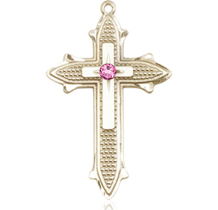 14kt Gold Filled Cross on Cross Medal with a 3mm Rose Swarovski stone