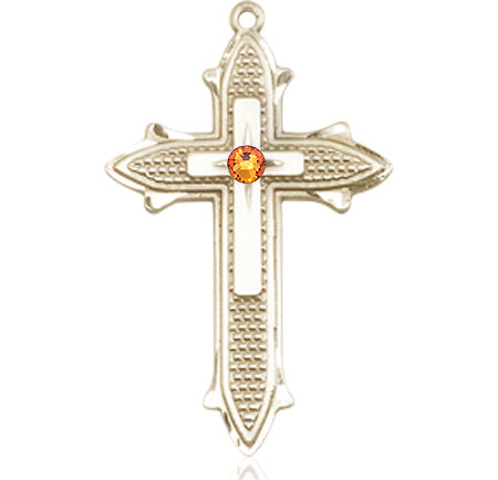 14kt Gold Filled Cross on Cross Medal with a 3mm Topaz Swarovski stone