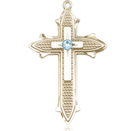 14kt Gold Filled Cross on Cross Medal with a 3mm Aqua Swarovski stone