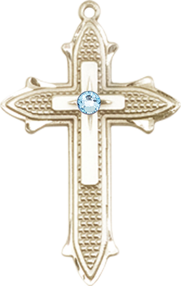 14kt Gold Filled Cross on Cross Medal with a 3mm Aqua Swarovski stone