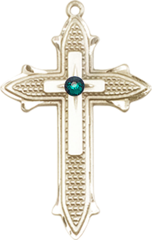 14kt Gold Filled Cross on Cross Medal with a 3mm Emerald Swarovski stone