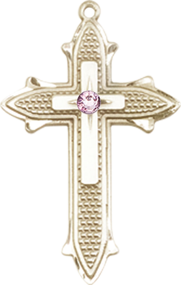 14kt Gold Filled Cross on Cross Medal with a 3mm Light Amethyst Swarovski stone