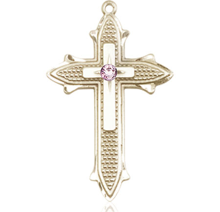 14kt Gold Filled Cross on Cross Medal with a 3mm Light Amethyst Swarovski stone