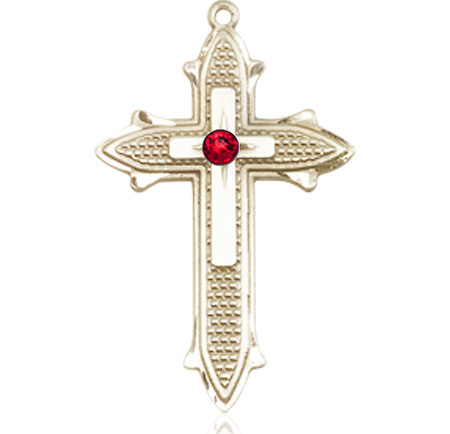 14kt Gold Filled Cross on Cross Medal with a 3mm Ruby Swarovski stone