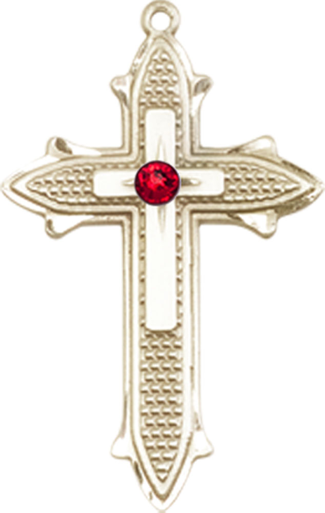 14kt Gold Filled Cross on Cross Medal with a 3mm Ruby Swarovski stone