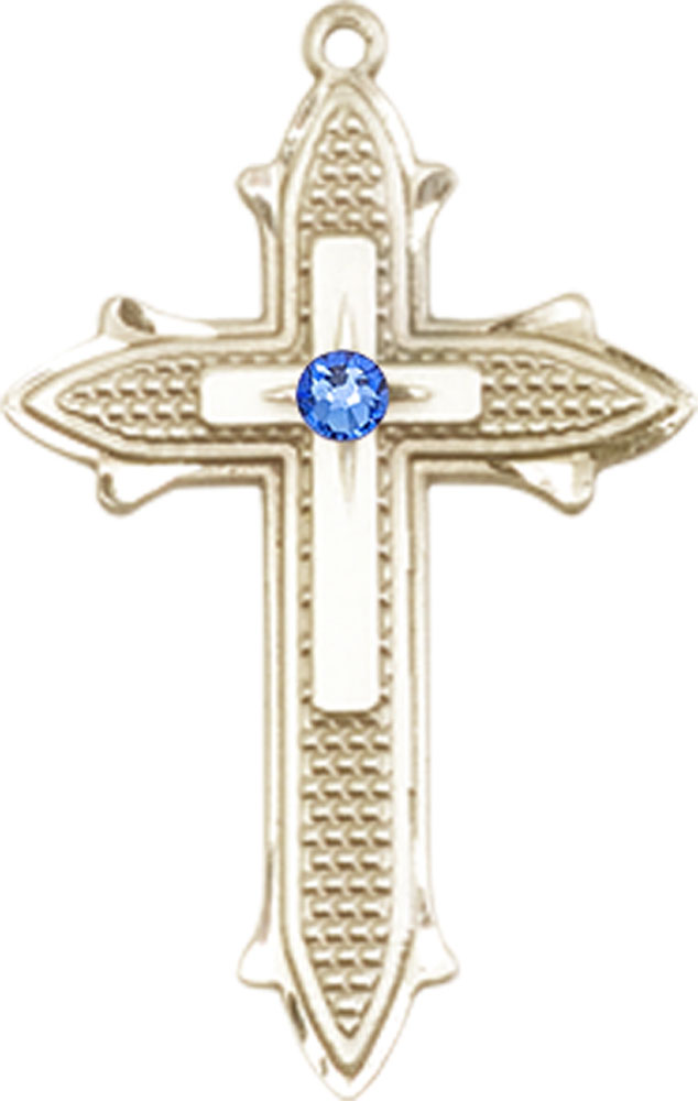 14kt Gold Filled Cross on Cross Medal with a 3mm Sapphire Swarovski stone