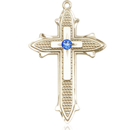 14kt Gold Filled Cross on Cross Medal with a 3mm Sapphire Swarovski stone