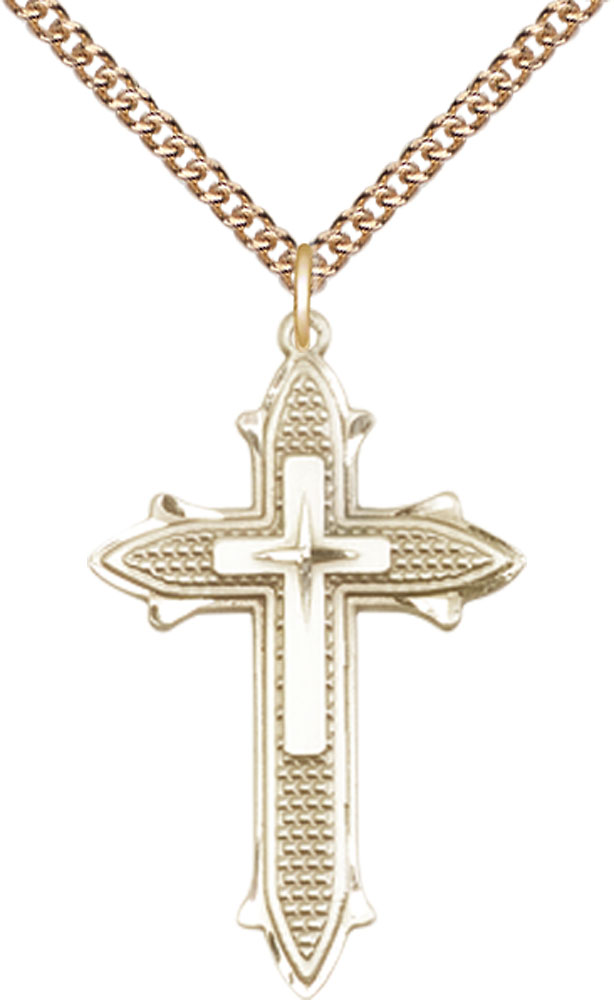 14kt Gold Filled Cross on Cross Pendant on a 24 inch Gold Filled Heavy Curb chain