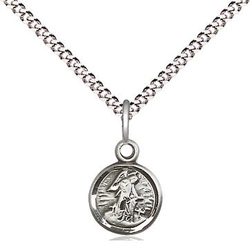 Sterling Silver Guardian Angel Pendant on a 18 inch Light Rhodium Light Curb chain