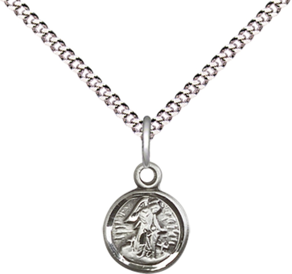 Sterling Silver Guardian Angel Pendant on a 18 inch Light Rhodium Light Curb chain