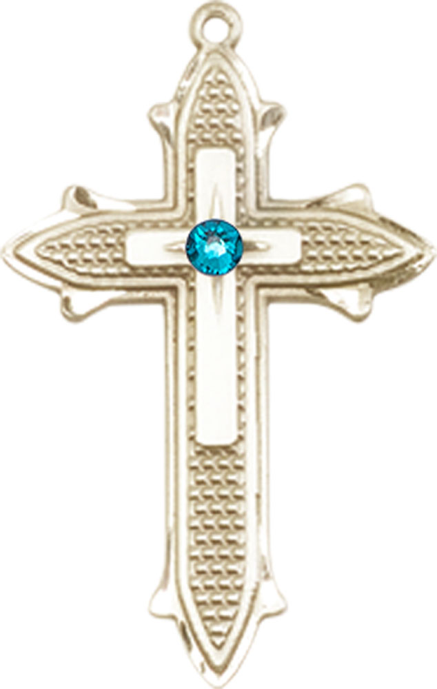 14kt Gold Cross on Cross Medal with a 3mm Zircon Swarovski stone