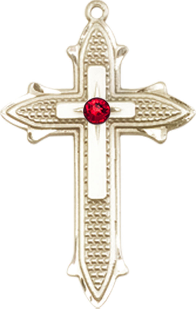 14kt Gold Cross on Cross Medal with a 3mm Ruby Swarovski stone