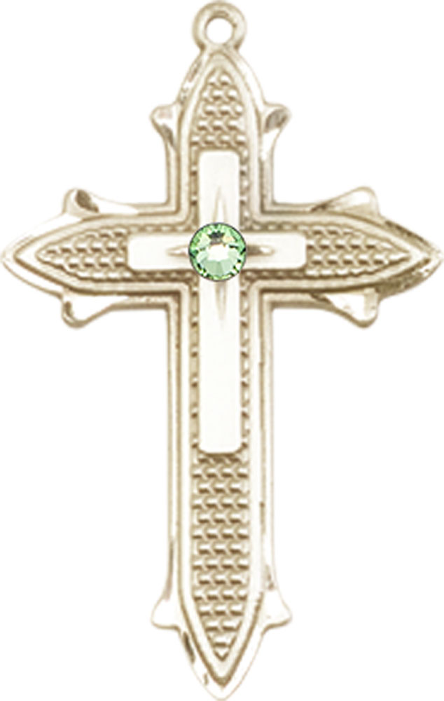 14kt Gold Cross on Cross Medal with a 3mm Peridot Swarovski stone