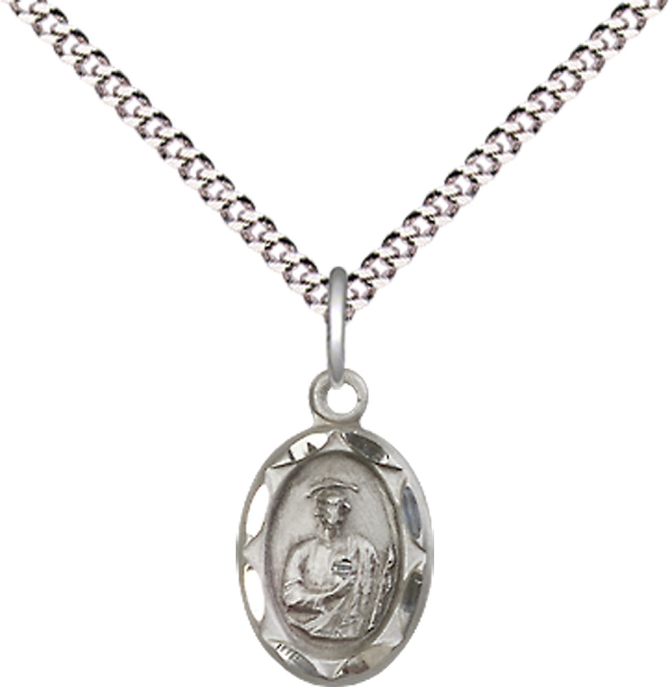 Sterling Silver Saint Jude Pendant on a 18 inch Light Rhodium Light Curb chain