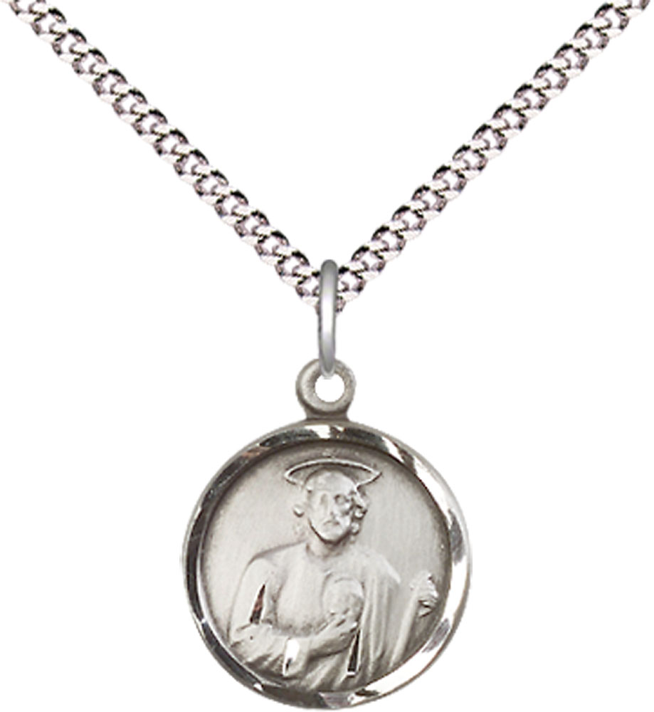 Sterling Silver Saint Jude Pendant on a 18 inch Light Rhodium Light Curb chain