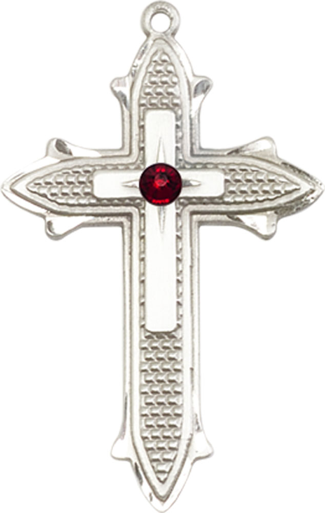 Sterling Silver Cross on Cross Medal with a 3mm Garnet Swarovski stone