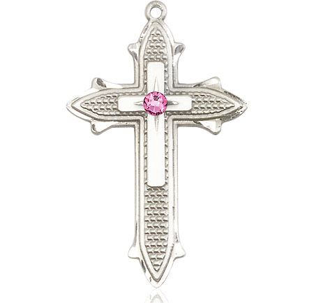 Sterling Silver Cross on Cross Medal with a 3mm Rose Swarovski stone