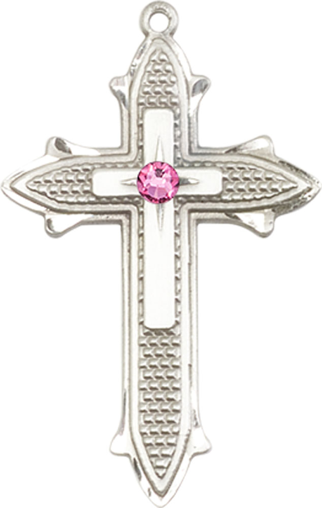 Sterling Silver Cross on Cross Medal with a 3mm Rose Swarovski stone