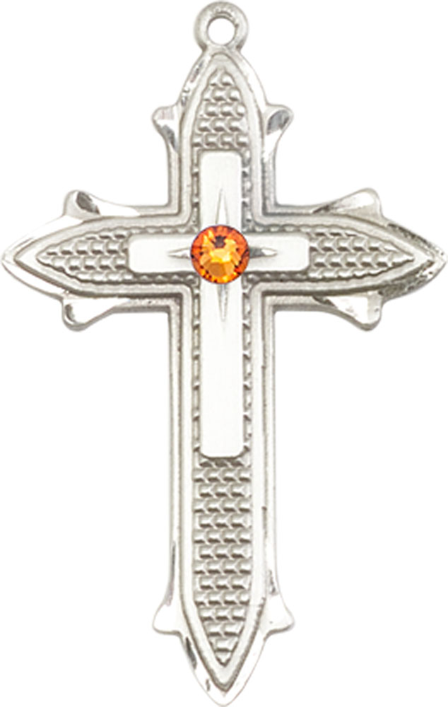 Sterling Silver Cross on Cross Medal with a 3mm Topaz Swarovski stone