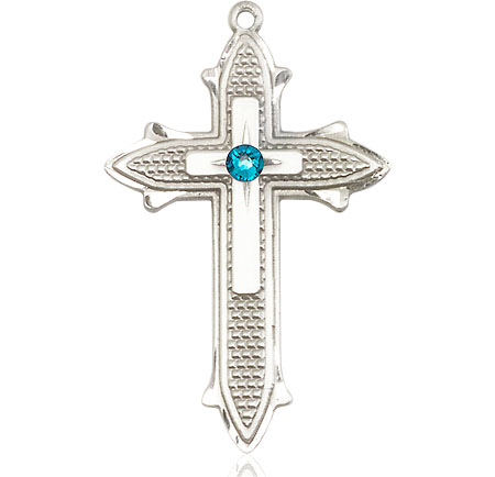 Sterling Silver Cross on Cross Medal with a 3mm Zircon Swarovski stone