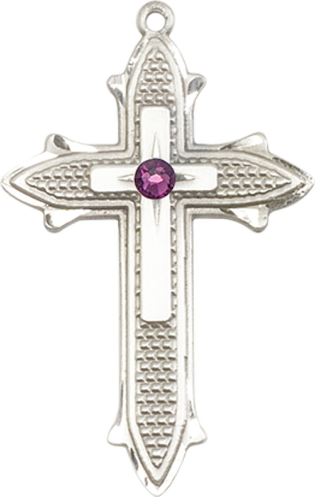 Sterling Silver Cross on Cross Medal with a 3mm Amethyst Swarovski stone