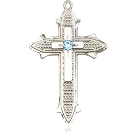 Sterling Silver Cross on Cross Medal with a 3mm Aqua Swarovski stone