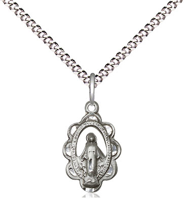 Sterling Silver Miraculous Pendant on a 18 inch Light Rhodium Light Curb chain