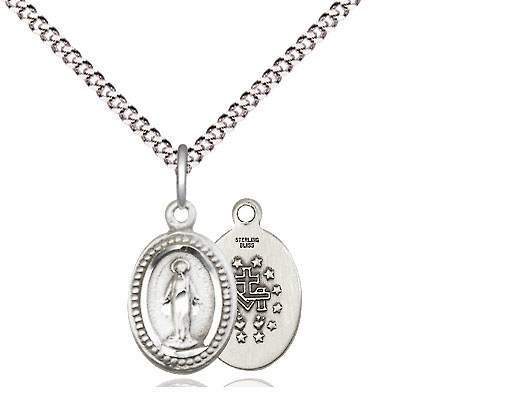 Sterling Silver Miraculous Pendant on a 18 inch Light Rhodium Light Curb chain