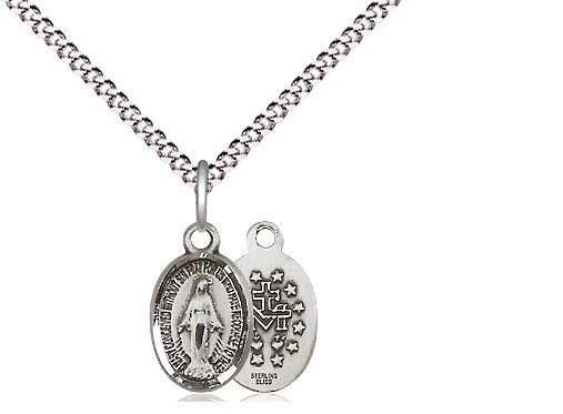 Sterling Silver Miraculous Pendant on a 18 inch Light Rhodium Light Curb chain