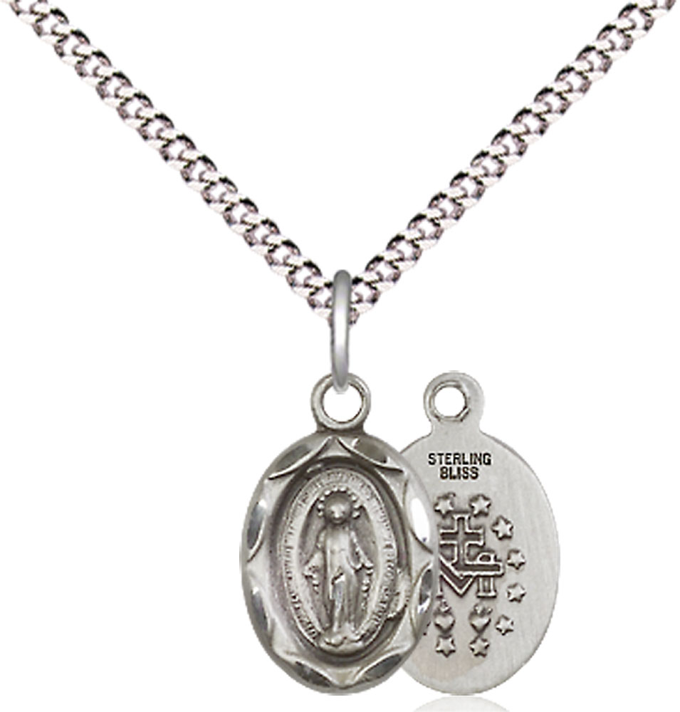 Sterling Silver Miraculous Pendant on a 18 inch Light Rhodium Light Curb chain