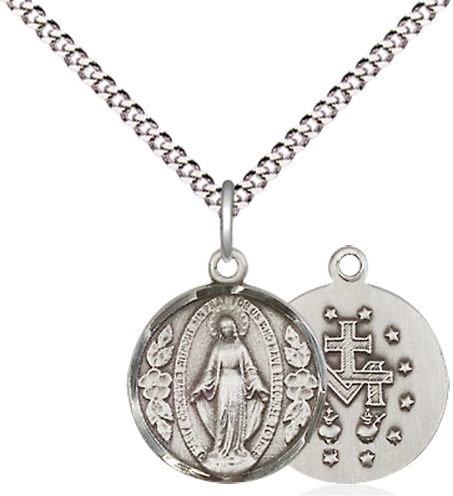 Sterling Silver Miraculous Pendant on a 18 inch Light Rhodium Light Curb chain