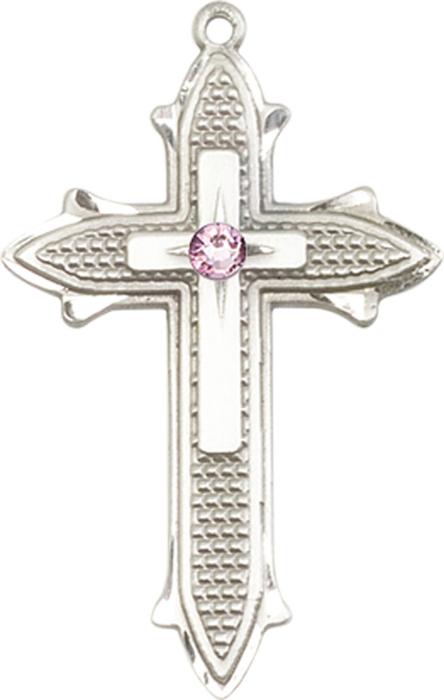 Sterling Silver Cross on Cross Medal with a 3mm Light Amethyst Swarovski stone