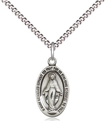 Sterling Silver Miraculous Pendant on a 18 inch Light Rhodium Light Curb chain