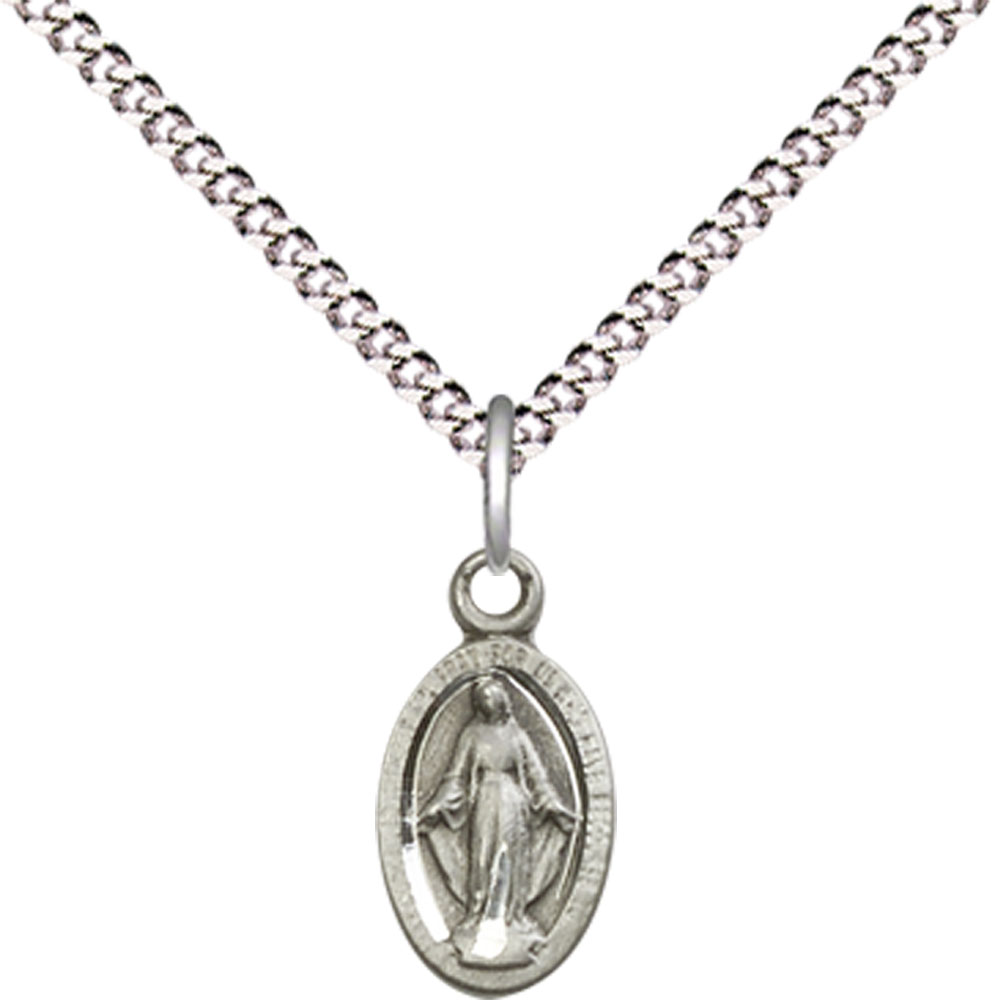 Sterling Silver Miraculous Pendant on a 18 inch Light Rhodium Light Curb chain