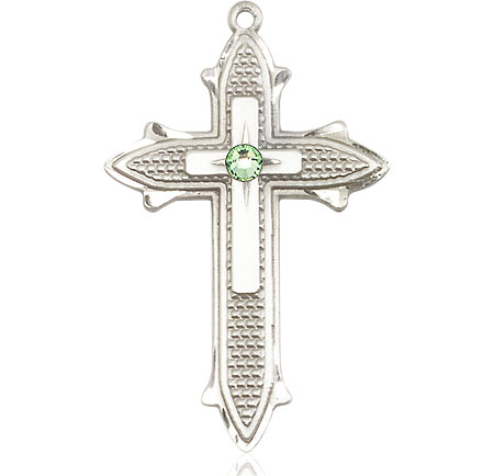 Sterling Silver Cross on Cross Medal with a 3mm Peridot Swarovski stone